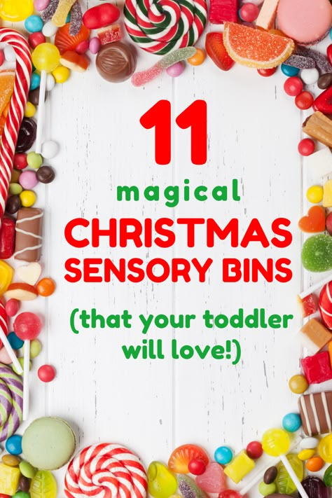 Sensory Bins For Toddlers Christmas, Preschool December Sensory Bin, December Sensory Bin For Toddlers, Holiday Sensory Bins For Toddlers, Christmas Sensory For Toddlers, Christmas Sensory Table Ideas, Christmas Sensory Table, Christmas Activities For Babies, Christmas Games For Toddlers