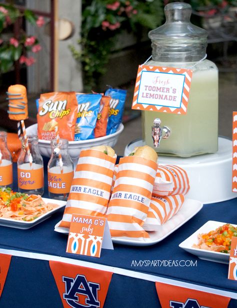 Football Birthday Party Ideas, Auburn Ideas, Football Tailgate Party, Sun Chips, Deep Knowledge, Iron Bowl, Auburn Football, Football Birthday Party, Football Tailgate