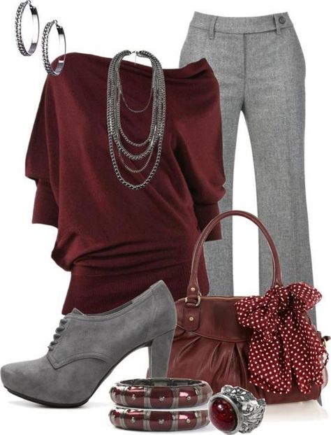 Burgundy and gray Silk Business Outfit, Casual Business Attire For Women Over 40, March Clothing Outfit, Causal Outfits For Women Work, Colorado Wardrobe, Corporate Witch, Dressy Business Casual, Work Vibes, Teacher Wardrobe