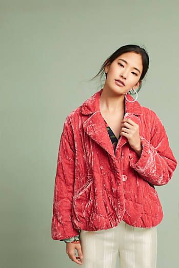 Anthropologie Fall, Quilted Velvet, Puffy Coat, Velvet Coat, Quilted Puffer Jacket, Red Coat, Winter Coats Women, Pink Velvet, Puffer Coat