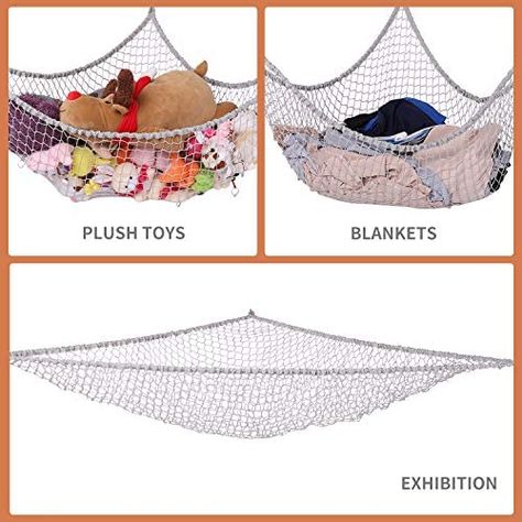 Storage Stuffed Animals, Stuffy Net, Stuffed Animal Corner Storage, Stuffed Animal Shelf Ideas, Stuffie Hammock, Stuff Animal Net, Stuffed Animal Ceiling Net, Net Storage Hanging, Ceiling Net For Stuffed Animals