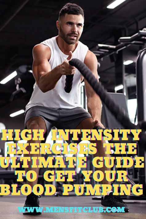 High Intensity Exercises' over an image of a person performing a fast-paced exercise like burpees or sprints in an energetic gym setting. The background highlights dynamic movements and a sense of urgency, emphasizing cardiovascular endurance, fat burning, and full-body conditioning. Body Weight Exercises, Exercise Workouts, Weight Exercises, Cardio Exercises, High Intensity Cardio, Exercises For Women, Core Exercises, High Intensity Workout, Workout Regimen