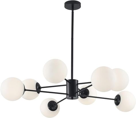 KCO Lighting Black Sputnik Chandelier Ceiling Mount 8-Light Glass Globe Sputnik Chandelier Mid Century Modern Chandelier Light Fixture Kitchen Island Sputnik (Black+White) - Amazon.com Light Fixtures Kitchen Island, Modern Gold Chandelier, Kitchen Island Lighting Modern, Glass Globe Chandelier, Mid Century Modern Chandelier, Globe Design, Room Hanging Lights, Modern Lighting Chandeliers, Globe Pendant Light