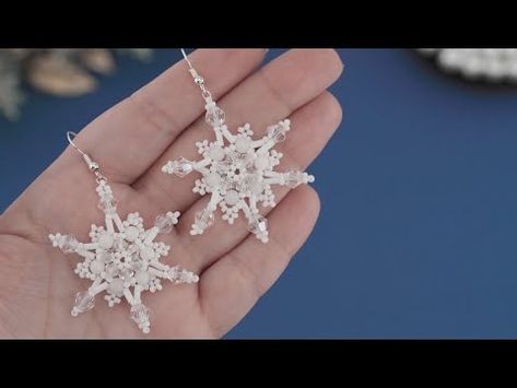 How to Make Beaded Snowflake Earrings | Beading Tutorial | Easy DIY Christmas Beaded Jewelry Making - YouTube Beaded Jewelry Patterns Christmas, Beaded Snowflakes Ornament Diy, Christmas Beaded Jewelry, Beaded Snowflake Earrings, Diy Beaded Earrings, Snowflake Ornaments Diy, Beaded Jewelry Making, Beading Board, Beaded Snowflakes Ornament