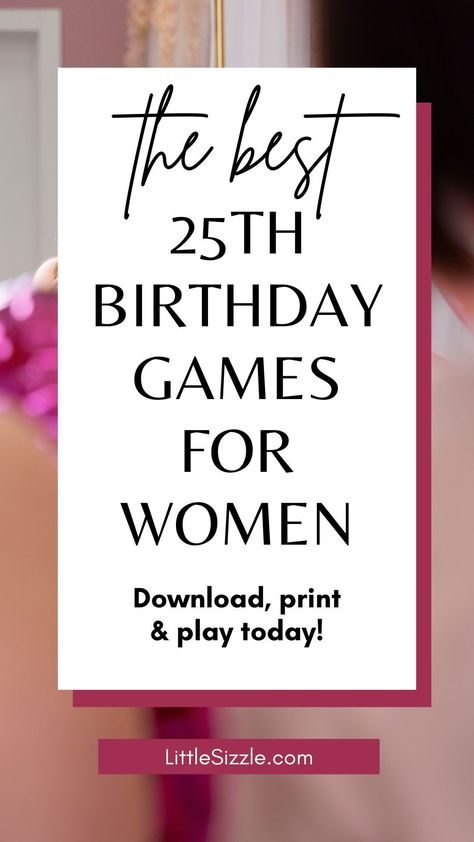 Level up your 25th birthday bash with our printable party games! Get ready for laughter and unforgettable memories as you celebrate your special day. Explore a variety of entertaining games designed for a 25th birthday party, including trivia gems like "How Well Do You Know the Birthday Girl?" and "Would She Rather." Click through to download and print now! 30th Birthday Party Games Turning 30, 30th Birthday Party Activities, 30th Party Ideas For Women, Dirty 30 Birthday Party Ideas For Women, Games For Women, 40th Birthday Games, 30th Birthday Games, Girls Birthday Party Games, Adult Birthday Party Games