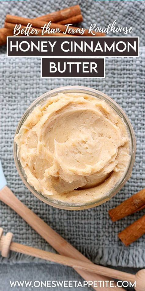 Cinnamon Honey Butter. This easy recipe combines butter, honey, and cinnamon giving you the perfect sweet spread in under 5 minutes! Diy Honey Butter, Meals For Hosting, Cinnamon Honey Butter Recipe, Texas Roadhouse Cinnamon Honey Butter, Monthly Bucket List, Cinnamon Granola Recipe, Honey Cinnamon Butter, Roadhouse Butter, Texas Roadhouse Butter