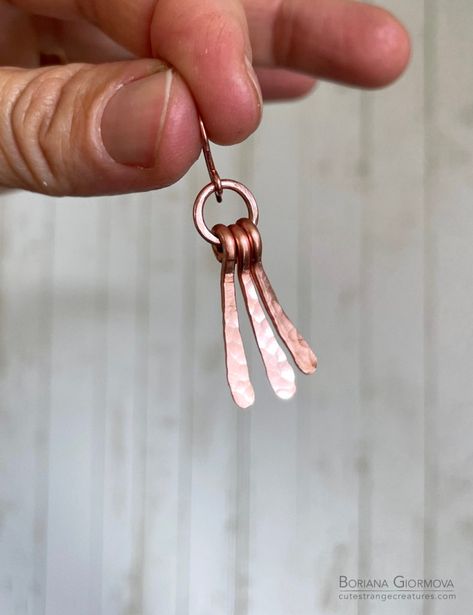 Creating Hammered Dangle Earrings from Copper Wire – Cute Strange Creatures Hammered Copper Jewelry, Hammered Wire Jewelry, Strange Creatures, Copper Wire Jewelry, Copper Diy, Odds And Ends, Construction Work, Eco Friendly Jewelry, Wrapped Jewelry