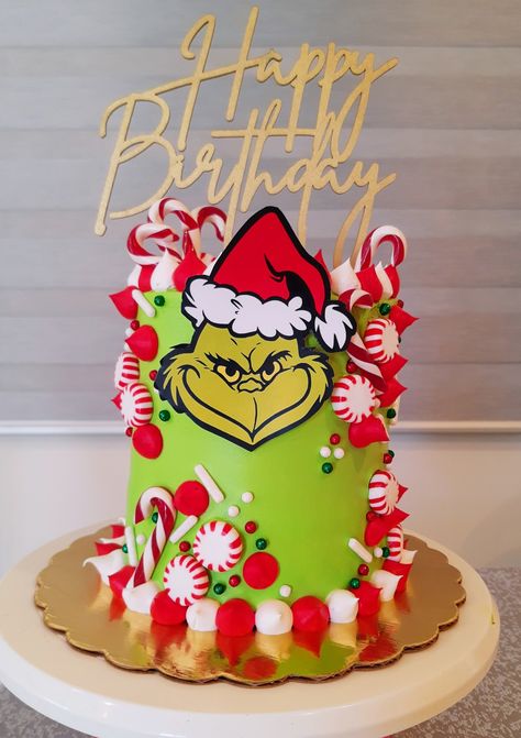 Grinch First Birthday Cake, The Grinch Cake Birthday, Grinch Sweets, Grinch Smash Cake, Pastel Grinch, Grinch Cake Ideas, Grinch Christmas Cake, Grinch Birthday Cake, Grinch Themed Christmas Party