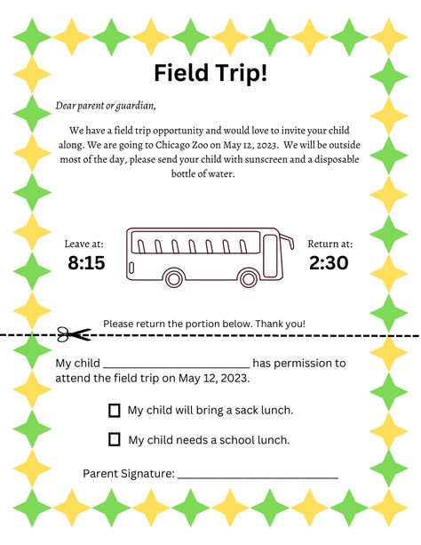 Field Trip Forms For Parents, Field Trip Permission Slip, Preschool Christmas Activities, Christmas Classroom Door, School Forms, School Field, School Field Trip, Daycare Ideas, Letter To Parents