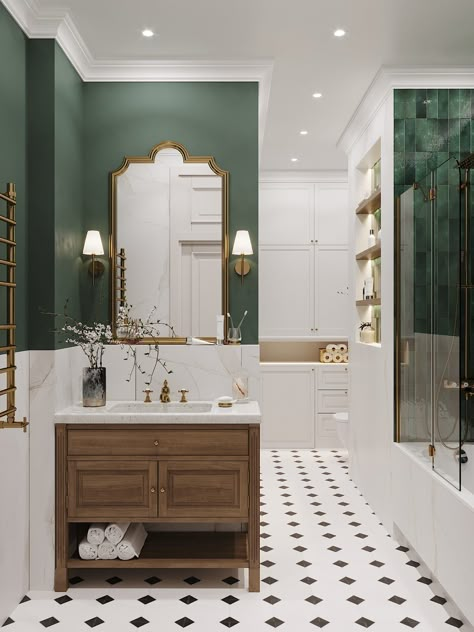 Interior Architecture Aesthetic, Small Bathroom Renos, Dark Green Bathrooms, Interior Design Bathroom, Moroccan Bathroom, Small Bathroom With Shower, Architecture Aesthetic, Home Design Interior, Eclectic Bathroom