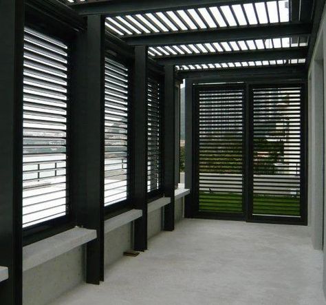 Aluminium Roof, Home Window Grill Design, Outdoor Shutters, Louvre Windows, Louvered Shutters, Louver Windows, Balcony Grill Design, Window Grill Design, House Extension Design