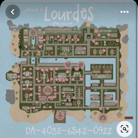 Acnh Citycore Map Layout, Acnh Island Designs Map, Animal Crossing Map Layout Ideas, Acnh Map Layouts, Animal Crossing Island Layout, Animal Crossing Dream Codes, Animal Crossing Dream Address, Acnh Dream Codes, Acnh Maps