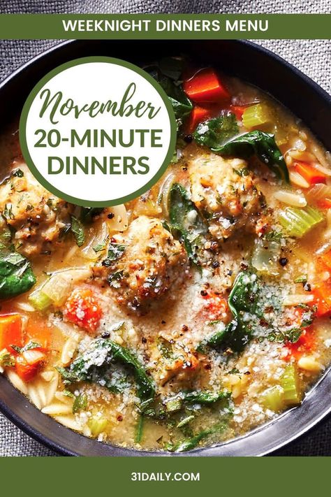 These November 20 Minute Dinners are perfect for busy evenings the week before Thanksgiving. If you're prepping for the big feast, or schedules are hectic, this week's weeknight dinner menu is for you. Plus, it's healthy, flavorful, and November worthy. November Meal Plan, Thanksgiving Meal Plan, Dinners Healthy, 31 Daily, 20 Minute Dinners, Cooking Frozen Chicken, Winter Dinner Recipes, Eat Seasonal, Thanksgiving Dishes