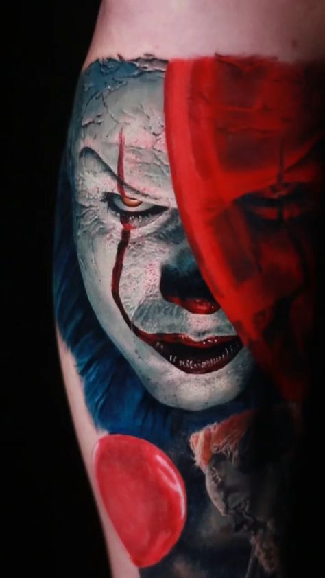 Tattoo Realistic on Instagram: “Killer realistic Pennywise by @victorialeetattoo ! Location : Beijing, China” It Tattoo Design, Pennywise Tattoo, It Tattoo, Awesome Tattoos, Beijing China, Beijing, Tattoo Design, Watercolor Tattoo, Cool Tattoos