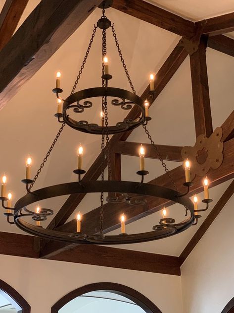 Iron Light Fixtures, Spanish Chandelier, Spanish Ranch, Tudor Decor, Wrought Iron Light Fixtures, Large Entryway, Simple Chandelier, Entryway Chandelier, Tuscan Farmhouse