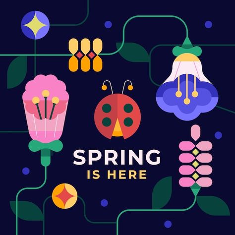 Flat spring floral illustration | Premium Vector #Freepik #vector #spring-illustration #springtime #spring-season #flat-flower Spring Illustration, Flower Graphic Design, Spring Flats, Floral Pattern Design, Floral Illustration, Flower Graphic, Spring Is Here, Hello Spring, Flat Illustration