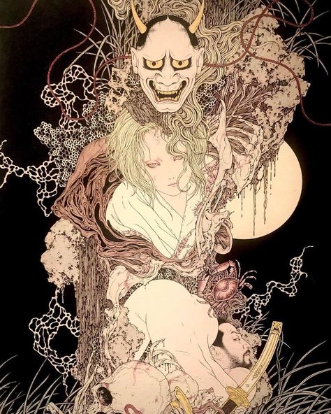 alexithymia — Onibaba, by Takato Yamamoto, 2019. Takato Yamamoto, Japanese Horror, Geisha Art, Dark Art Illustrations, Wow Art, Ethereal Art, 영감을 주는 캐릭터, Pics Art, Art Inspiration Drawing