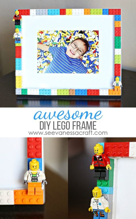 DIY Easy LEGO Frame Tutorial - perfect for a LEGO bedroom or party! Lego Frame, Lego Bedroom, Frame Tutorial, Lego Decorations, Diy Lego, Lego Diy, Lego Activities, Diy Photo Frames, Lego Birthday Party