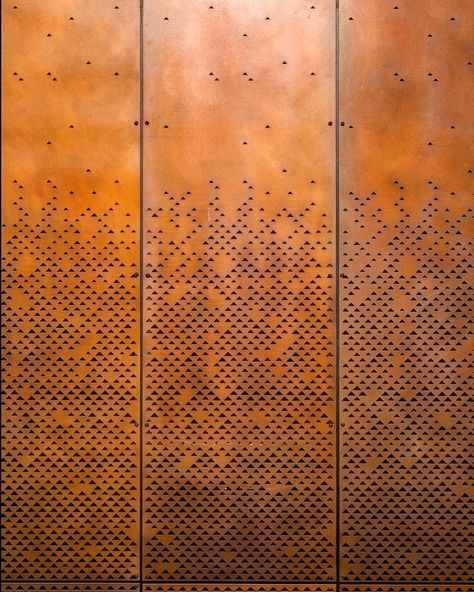 Plus Architecture on Instagram: “The devil is in the details. 🔺🔺A close up of the perforated Bronze House motif.  Project: The Eminence, Carlton Client: @lechtecorporation,…” Mim Design, Metal Interior, Interior Cladding, Metal Cladding, Perforated Metal, Metal Mesh, Residential Architecture, The Devil, Close Up