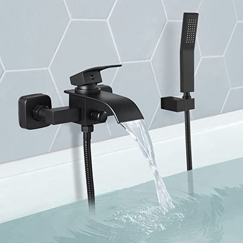 Black Bathtub Faucet, Black Tub, Bathtub Spout, Matte Black Wall, Wall Faucet, Clawfoot Tub Faucet, Bathtub Walls, Bathroom Remodel Pictures, Soaker Tub