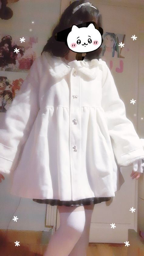 Kawaii cutecore j-fashion aesthetic coat kawaiicore outfit sanrio jirai kei Kawaiicore Outfit, Aesthetic Coat, Kawaii Jacket, Kawaii Cutecore, Jirai Kei, Winter Cat, Kawaii Aesthetic, J Fashion, Cat Clothes