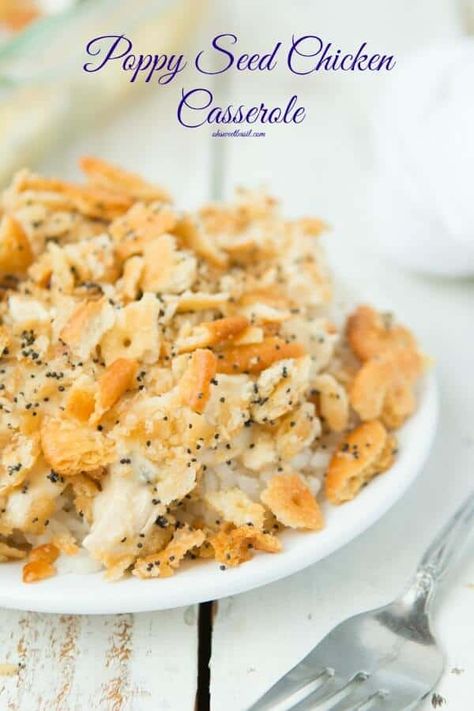 Don't know what to make for dinner? Poppy Seed Chicken Casserole is your answer! Delicious and tasty everyone will be wanting more! Chicken Casserole With Ritz Crackers, Casserole With Ritz Crackers, Poppy Seed Chicken Casserole, Poppy Seed Chicken, Creamy Chicken Casserole, Cracker Toppings, Oh Sweet Basil, Chicken Casserole Easy, Sweet Basil