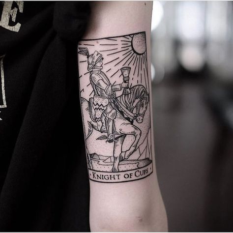 Knight of cups tattoo Cup Tattoo, Tarot Tattoo, Tarot Card Tattoo, Occult Tattoo, Card Tattoo, Dark Tattoo, Piercing Tattoo, A Tattoo, Inspirational Tattoos