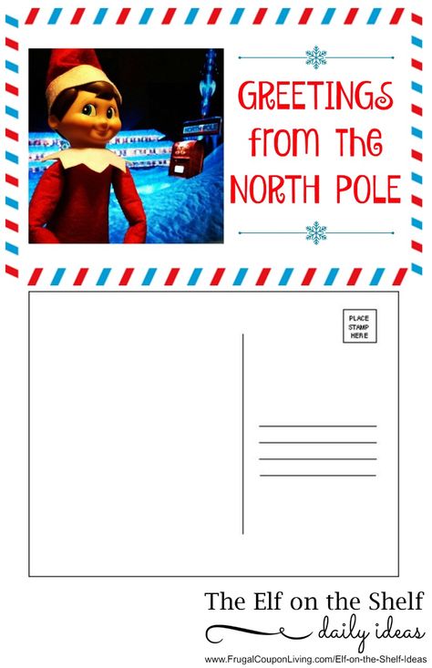 Free Elf on the Shelf Printable. Dozens of Great The Elf on the Shelf Ideas found on Frugal Coupon Living. Elf sends a postcard before his visit and arrives the special day in a package. Elf Postcard Free Printable, Elf On Shelf Printables, Elf Mischief, Shelf Inspiration, Awesome Elf On The Shelf Ideas, The Elf On The Shelf, Elf Antics, Elf Fun, Elf Clothes