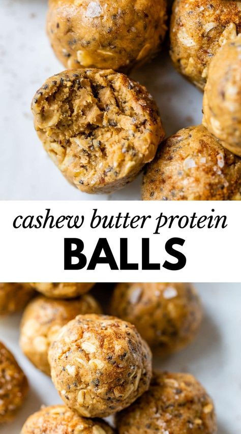 These no-bake Cashew Butter Protein Balls are a filling and convenient snack that are perfect post-workout, during the workday, or whenever you need to crush your cravings! Cashew Butter Protein Balls, Protein Cups, Vegetarian Recipes For Beginners, Protein Packed Snacks, Peanut Recipes, Protein Bites, Delicious Gluten Free Recipes, Protein Balls, Protein Ball