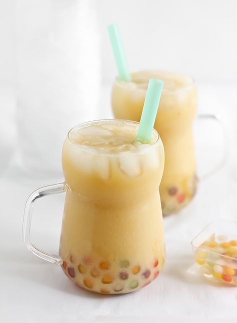 Boba Tea and Bubble Tea Recipe Cool Boba Drinks, Boba Fruit Tea, Easy Bubble Tea Recipe, Creative Boba Drinks, Mango Boba, Bubble Tea Ingredients, Bursting Boba Drinks, Bubble Tea Straws, Boba Bubble Tea