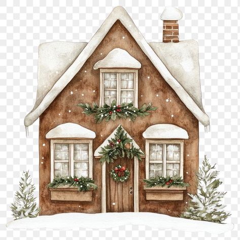 House Watercolor Illustration, Winter Aesthetic Illustration, Winter Png Aesthetic, Christmas Home Illustration, Christmas Town Drawing, Christmas House Painting, Winter House Illustration, Real Estate Cookies, Christmas Lights Drawing