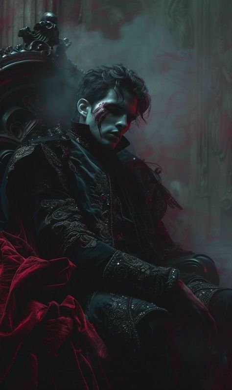 Book Fanart Spicy, Evil King Character Design, Dark Fantasy Aesthetic Male, Dark Fae Male, Dark Fae Aesthetic Male, Vampire Aesthetic Art, Evil King Aesthetic, Singer Portrait, Vampire Romance Books