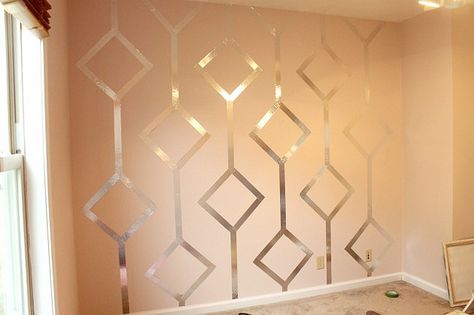 This would be a great alternative since I can't paint my apt, I can use metallic tape from Home Depot! Tape Wall, Painting Walls, Metallic Pattern, Foil Tape, Paint Techniques, Girls Rooms, Matt Bomer, Teen Room, Pretty Design