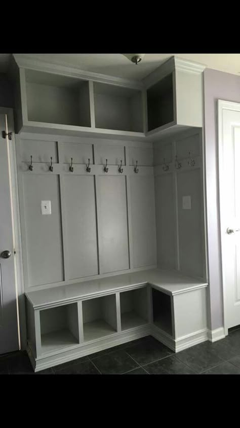 Coat Closet Into Mudroom Entry Ways, Long Storage Bench, Mudroom Renovation, Accent Mural, Entry Way Lockers, Mudroom Locker, Mudroom Cubbies, Laundry Room/mud Room, Entry Closet