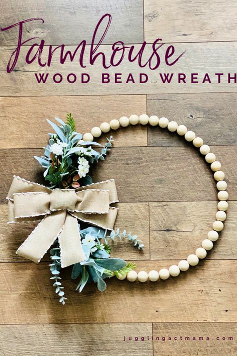 Wood Bead Wreaths, Bead Wreaths, Wood Bead Wreath, Beaded Wreath, Bead Wreath, Craft Ideas For Adults, Gorgeous Farmhouse, Wreath Project, Wood Wreath