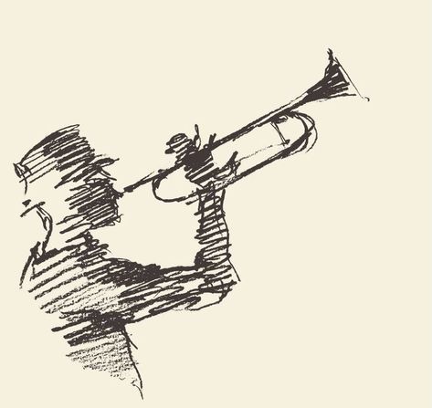 Man Playing Trumpet, Drawing Methods, Playing Trumpet, Arte Jazz, Wind Instruments, Arte Peculiar, Jazz Poster, Jazz Art, Art Diary