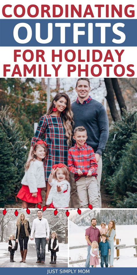 Check out these ideas for coordinated family photos this holiday season. Christmas card photos will look beautiful with these matching outfits this fall and winter Coordinating Family Outfits, Christmas Card Outfits, Holiday Photo Ideas, Holiday Photos Outfits, Family Christmas Pictures Outfits, Christmas Photos Outfits, Outfits For Christmas, Christmas Card Photos, Family Photo Outfits Winter