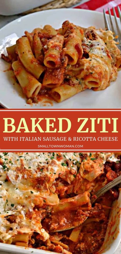 Sweet Marinara Sauce, Simple Garden Salad, Baked Ziti With Italian Sausage, Sausage Ricotta, Baked Ziti With Ricotta, Crusty French Bread, Baked Ziti With Sausage, Rustic Wreaths, Baked Recipe