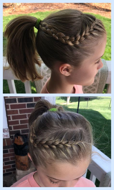 Little girl easy front braid ponytail hairstyle Front Braid Into Ponytail, Front Braid Ponytail, Little Gurl Hairstyles Kids, Kids Ponytail Hairstyles, Little White Girl Braid Styles Ponytail, Ponytail Hairstyles For Kids, Cute Toldders Hairstyles, Hair Style For Girls 10 Years Old, Girls Bubble Braid Pigtails