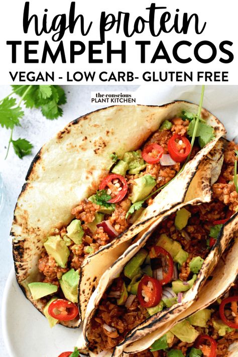 Tempeh Recipes Vegan, Veg Tacos, How To Cook Tempeh, Tempeh Tacos, Healthy Vegan Dinner, Tempeh Recipes, Cauliflower Tacos, Plantbased Recipes, High Protein Vegan Recipes