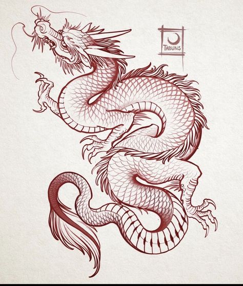 Red Dragon Tattoo Design, Dragon Tattoo Outline, Dragon Tattoo Stencil, Dragon Tattoo Drawing, Dragon Tattoo Sketch, Asian Dragon Tattoo, Chinese Dragon Art, Red Dragon Tattoo, Drawing Dragon