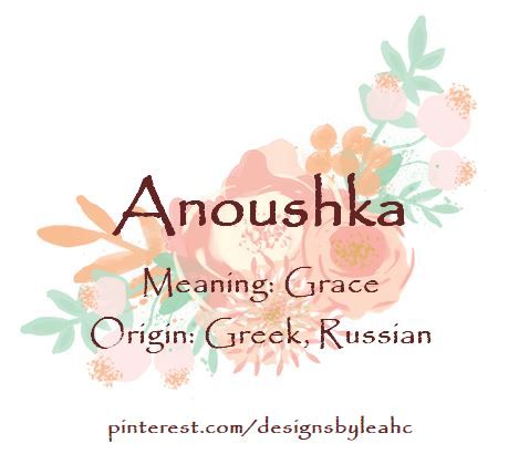 Baby Girl Name: Anoushka. Meaning: Grace. Origin: Greek, Russian. Russian variation of Anna. Nicknames: Ann, Anna. #babynames #babygirlnames #babyname #babygirlname #biblicalbabynames #anoushka #anna #ann #anne Russian Nicknames, Russian Names Female, Celebrity Baby Boy Names, Muslim Baby Girl Names, Trendy Baby Boy Names, Names With Nicknames, Baby Boy Cowboy, Babies Names, Hipster Baby Names