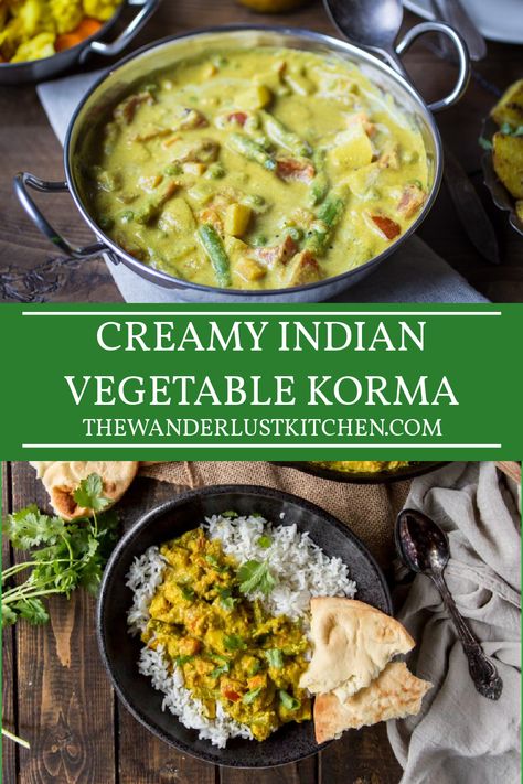 This delectable Indian Vegetable Korma recipe is loaded with potatoes, tomatoes, carrots, peas, and green beans. Make sure you have plenty of naan to dip in the creamy coconut sauce! Indian Green Beans, Veggie Korma, Vegetable Korma Recipe, Creamy Coconut Sauce, Vegetarian Korma, Vegetable Korma, Kurma Recipe, Potatoes Tomatoes, Korma Recipe