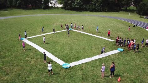 Q: Customer Project: We just had a customer purchase some of our Billboard Vinyls to create a kickball Slip & Slide for their backyard kickball games!! Enjoy FREE SHIPPING! Shop Now: LINK IN BIO Diy Slip And Slide, Slip And Slide Kickball, Yw Activities, Game Google, Lawn Games, Summer Games, Slip And Slide, Activity Ideas, Garden Beds