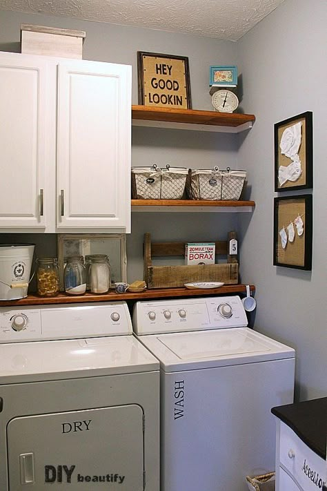 Cabinet with shelf underneath for detergent; would put drip dry rod on other side. House Laundry Room, Diy Budget, Farmhouse Laundry, Farmhouse Laundry Room, Modern Laundry Rooms, Laundry Room Inspiration, Laundry Room Remodel, Laundry Room Diy, Laundry Closet