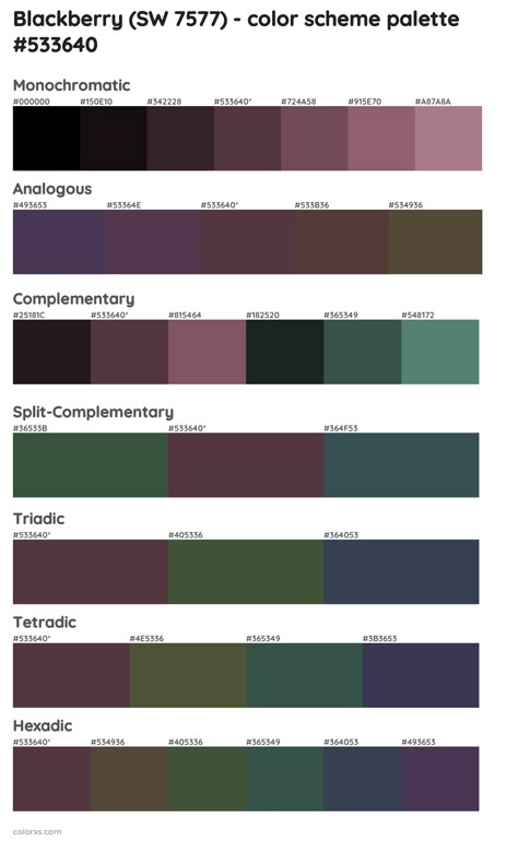 Eggplant Complimentary Colors, Plum Complementary Color, Sw Blackberry Paint, Blackberry Palette, Blackberry Sherwin Williams, Blackberry Paint Color, Plum Outfit Ideas Color Combos, Blackberry Color Palette, Eggplant Palette