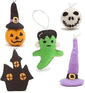 GLACIART ONE Wool Felt Halloween Decorations Set - 5 Pack | Happy Halloween Mini Tree Ornaments for Halloween Party | Funny Felt Halloween Decorations Indoor or Outdoor | Passive Aromatherapy Diffuser Halloween Felt Ornaments, Halloween Ornaments Tree, Mini Felt Animals, Autumn Ornaments, Kid Friendly Halloween Decorations, Felt Halloween Decorations, Felt Halloween Ornaments, Funny Autumn, Halloween Mantel Decor