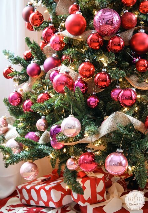 Hot Pink Ornaments Christmas Tree, Hot Pink And Red Christmas Decor, Hot Pink And Red Christmas Tree, Red And Pink Christmas Tree Decor, Red Pink Christmas Tree, Red And Pink Christmas Decor, Pink Red Christmas Tree, Red And Pink Christmas Tree, Pink And Red Christmas Tree