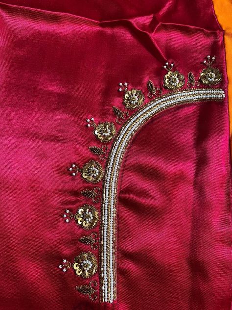 Handwork by shreenathji kalamandir Khatli Work Blouse Design New Simple, Khatli Work Design Kurti, Khatli Work Blouse Design New, Khatli Work, Pink Blouse Designs, Hand Work Design, Traditional Blouse Designs, Hand Beaded Embroidery, Hand Embroidery Dress