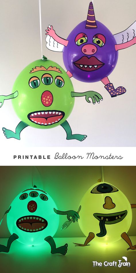 Printable Balloon Monsters | The Craft Train Treat Ideas For Halloween, Balloons Over Broadway, How To Make Balloon, Monster Craft, Led Balloons, Monster Birthday Parties, Balloon Crafts, Halloween Balloons, Monster Birthday